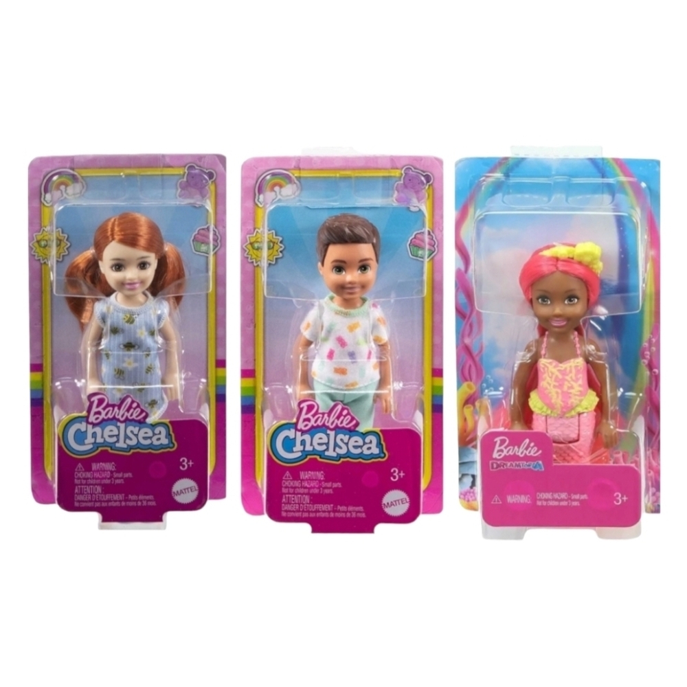 NEW *Three (3) Barbie 6" Dolls: Barbie Chelsea Girl & Boy, & Dreamtopia Mermaid